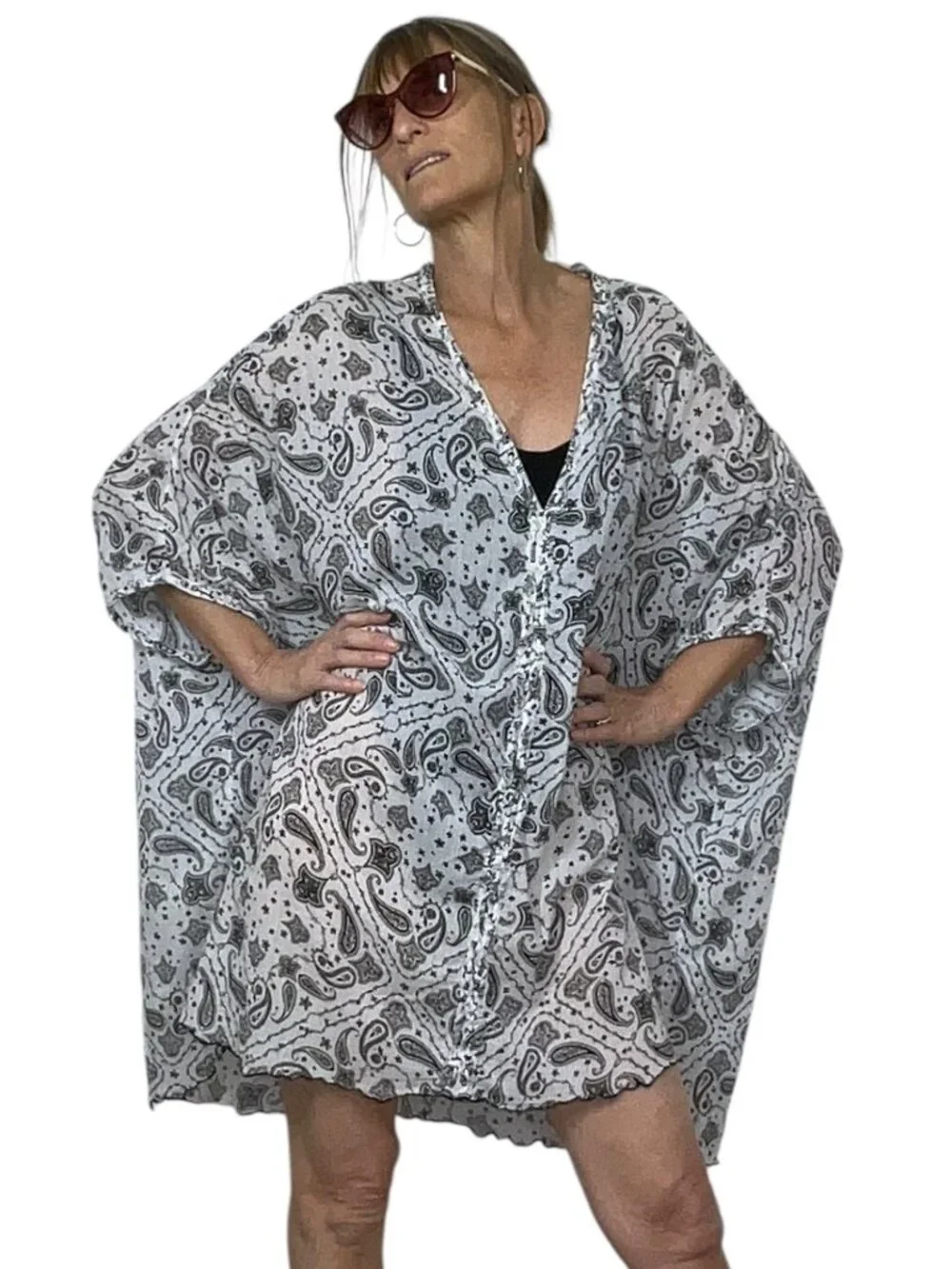 Zadig & Voltaire Raba Print Tunic Dress Swim Cover Up M Paisley Oversized